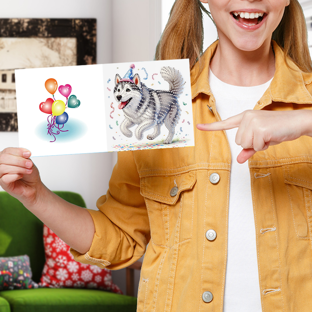 6Pcs DIY Diamond Painting Greeting Card - Party Puppy