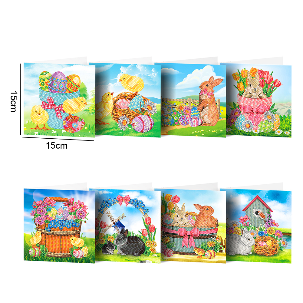 8pcs DIY Diamond Painting Greeting Cards Easter Mosaic Postcards