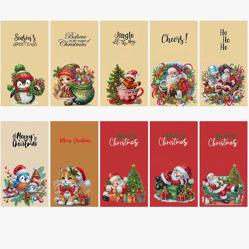 10Pcs DIY Diamond Painting Greeting Card - Christmas
