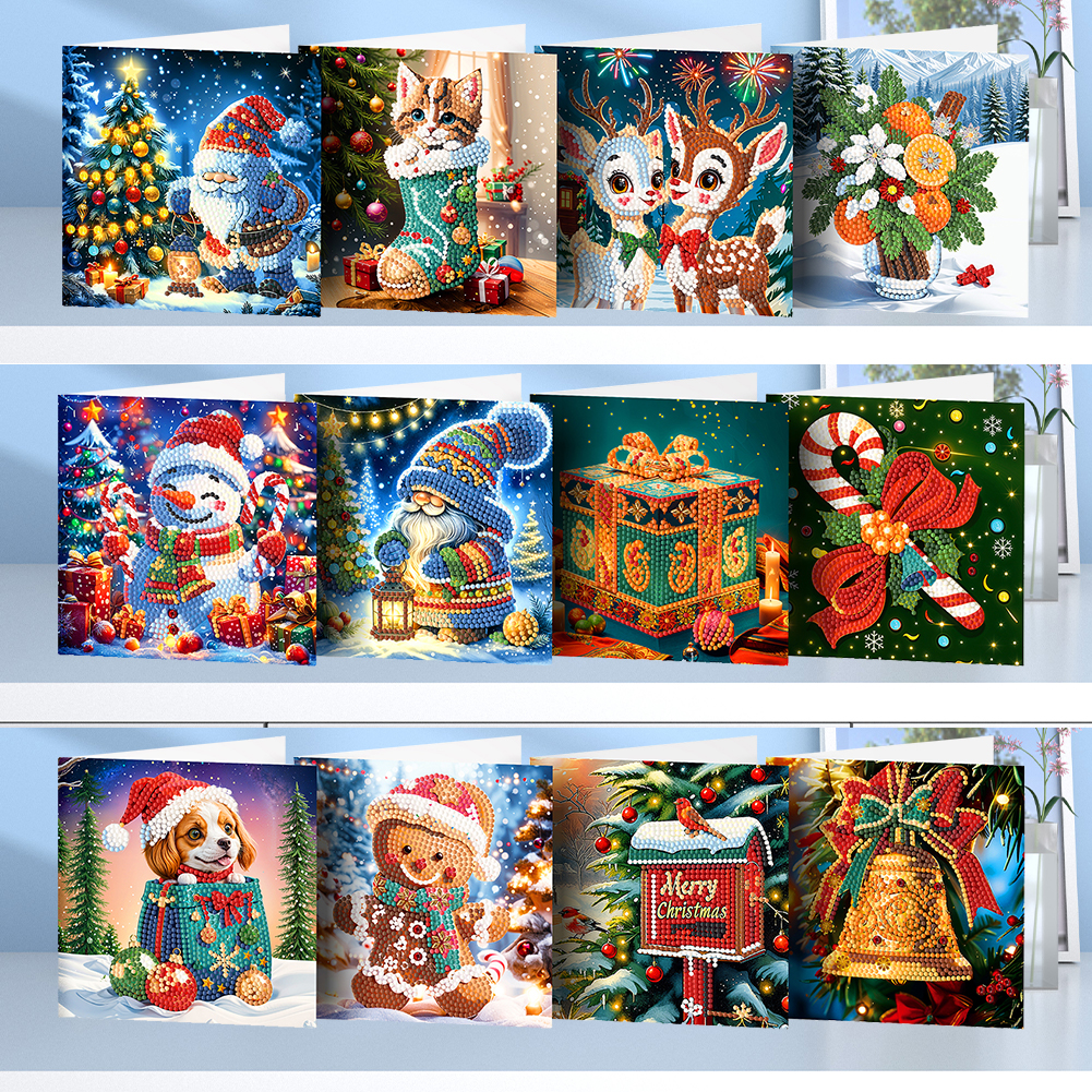 12Pcs DIY Diamond Painting Greeting Card - Christmas