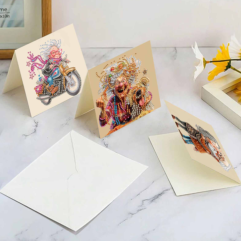 10Pcs DIY Diamond Painting Greeting Card - Old Lady