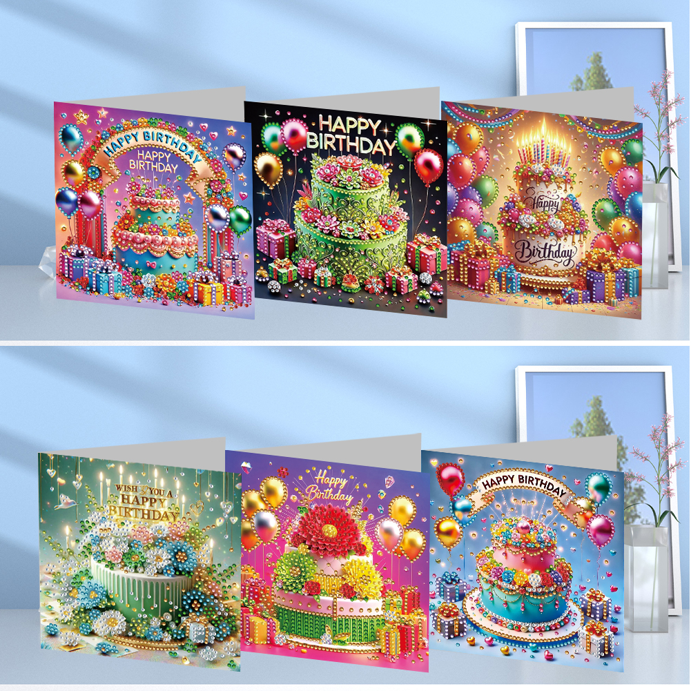 6Pcs DIY Diamond Painting Greeting Card - Birthday
