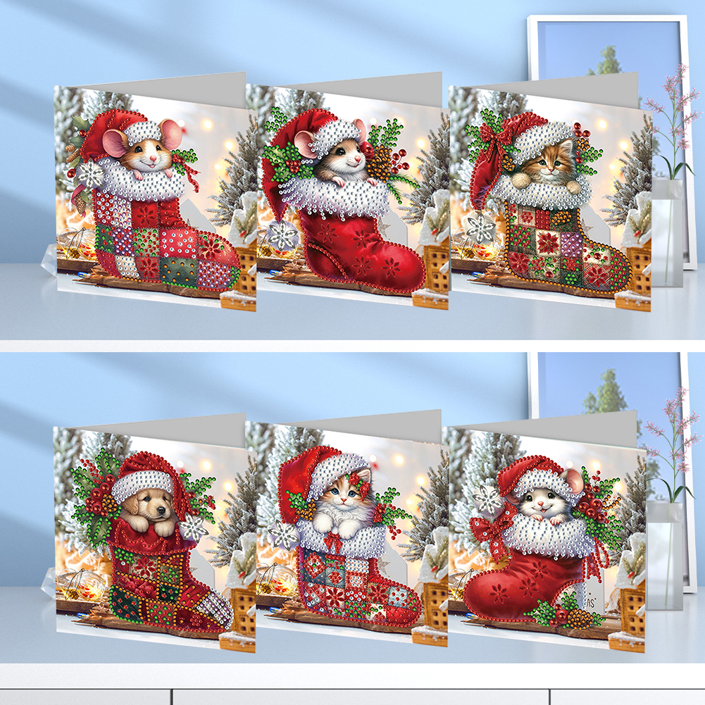 6Pcs DIY Diamond Painting Greeting Card - Stocking Animals
