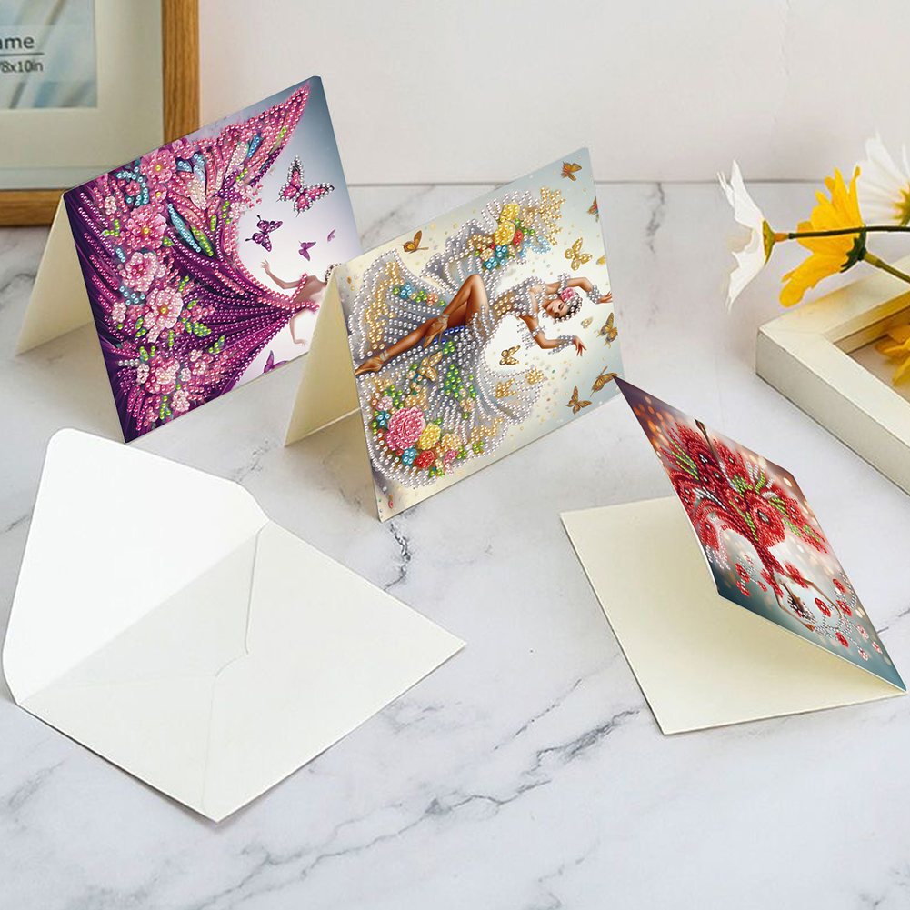 6Pcs DIY Diamond Painting Greeting Card - Dress Girl