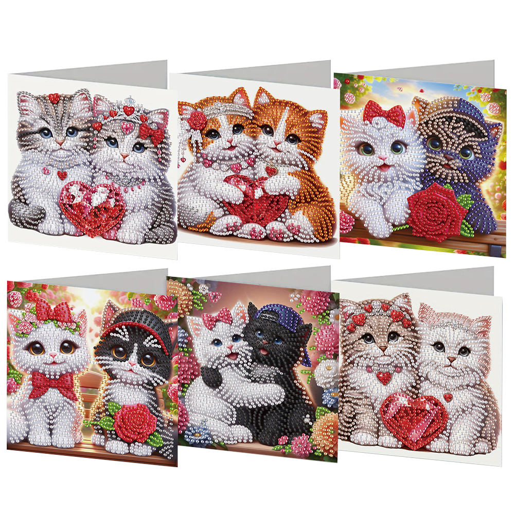 6Pcs DIY Diamond Painting Greeting Card - Cats
