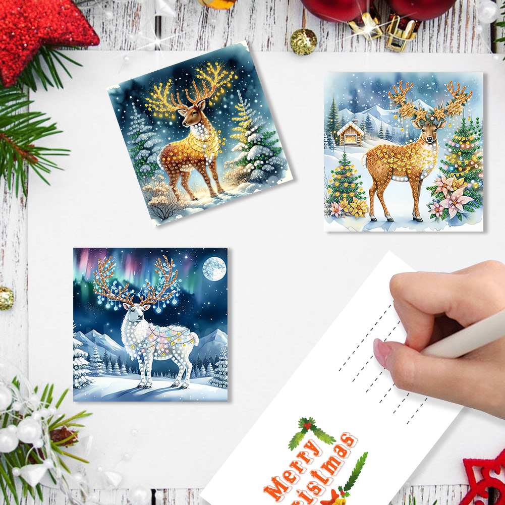 (Limited Stock)6Pcs DIY Diamond Painting Greeting Card - Christmas Reindeer