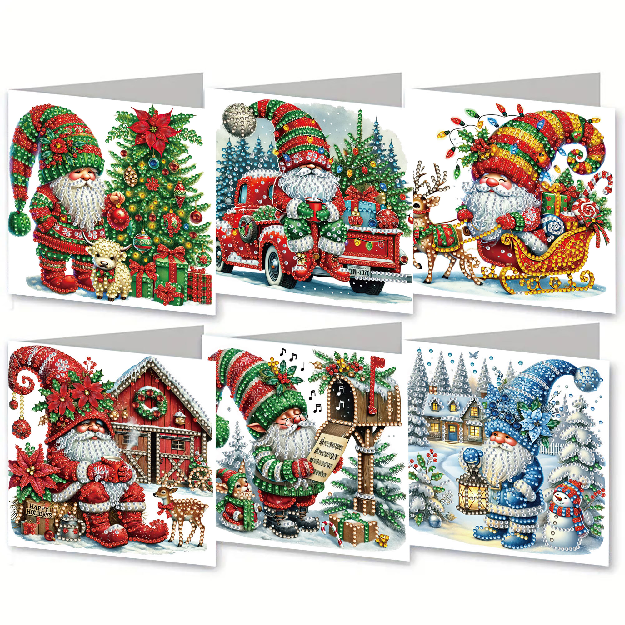 6Pcs DIY Diamond Painting Greeting Card - Xmas Gnome