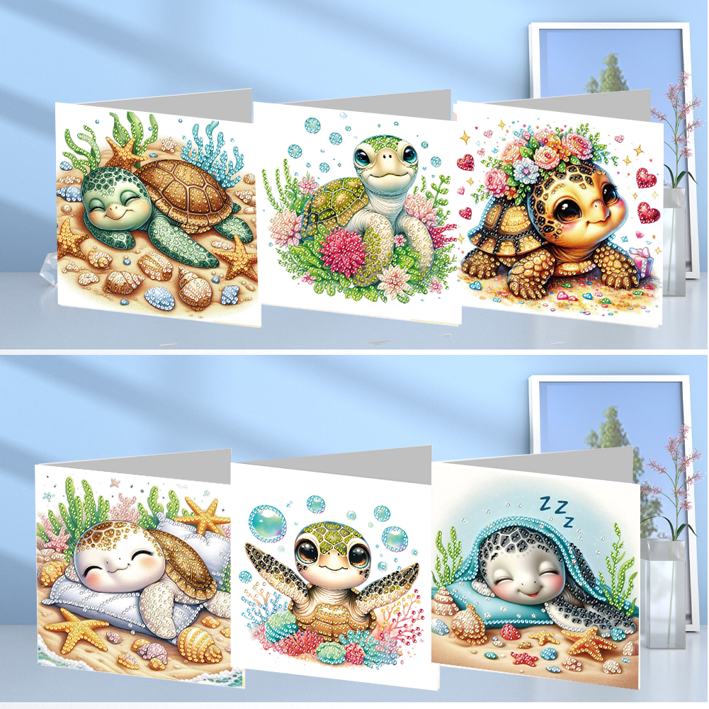 6Pcs DIY Diamond Painting Greeting Card - Turtle Family