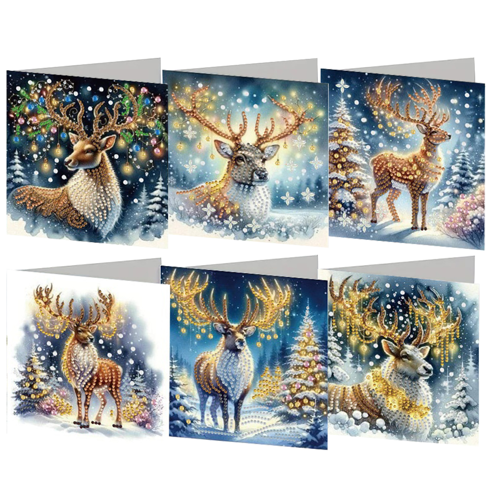 6Pcs DIY Diamond Painting Greeting Card - Elk
