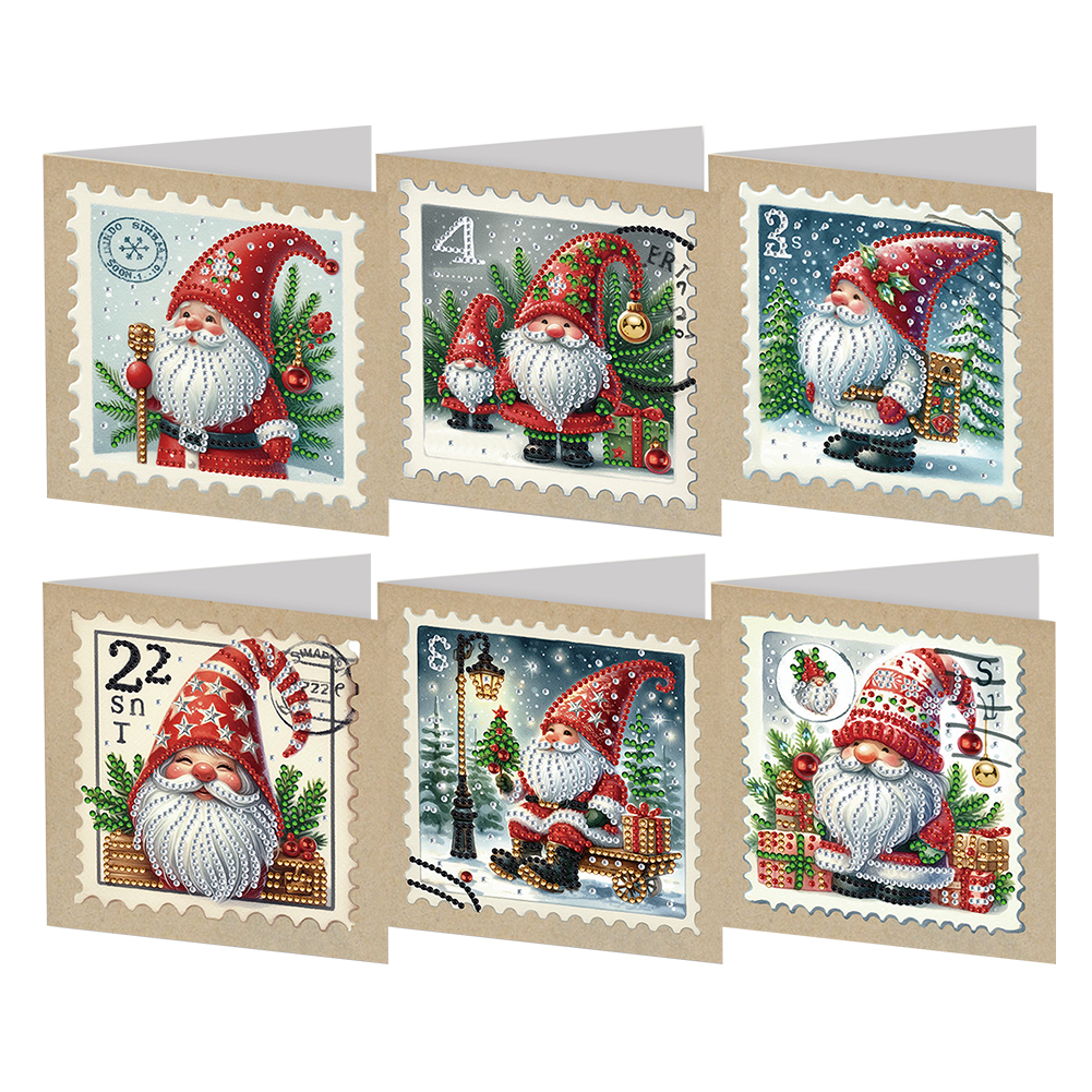 6Pcs DIY Diamond Painting Greeting Card - Gnome Stamp