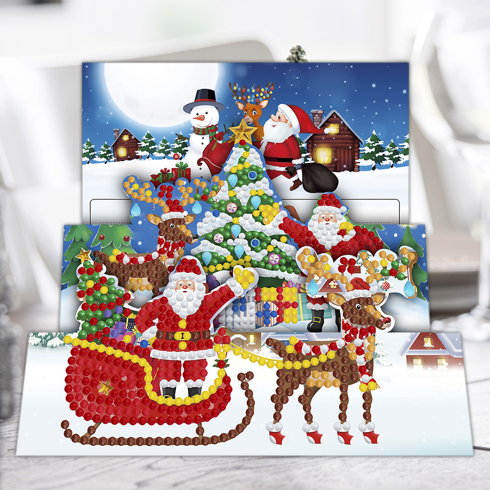 (Limited Stock)Everydayedeals 8pcs DIY Diamond Greeting Card Special-shaped Part Drill Christmas Postcard