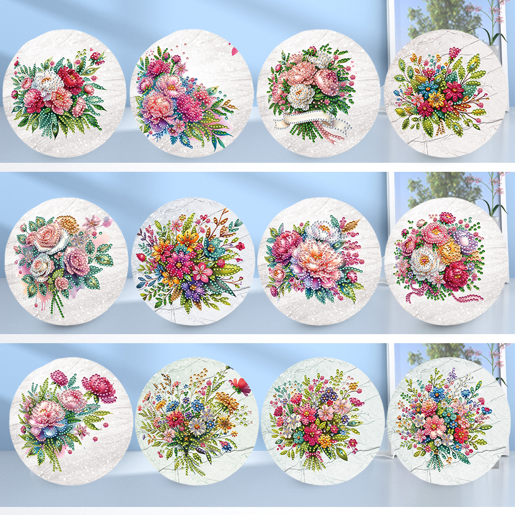 12Pcs DIY Diamond Painting Single-sided Greeting Card - Bouquet