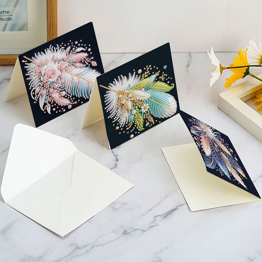 6Pcs DIY Diamond Painting Greeting Card - Feather