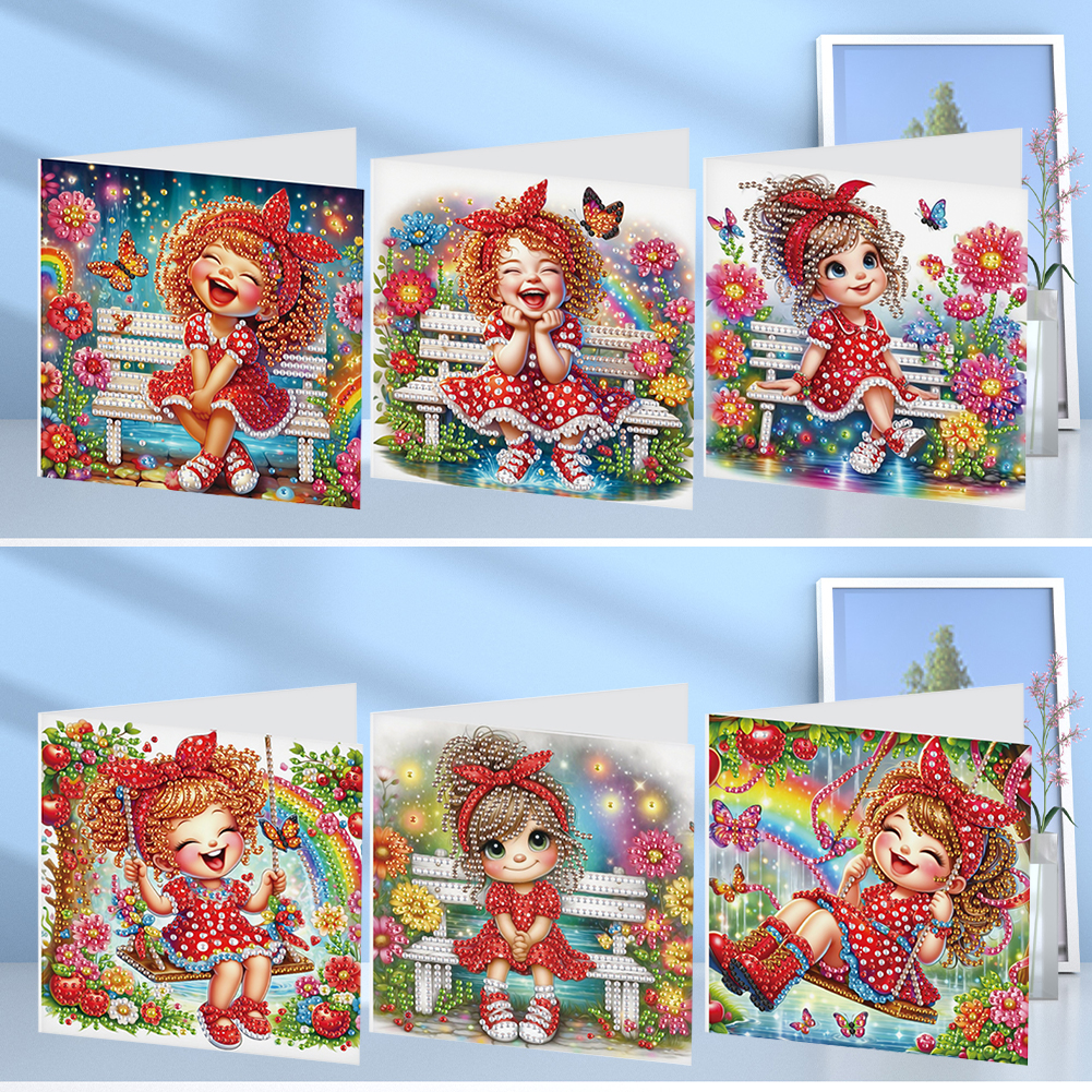 6Pcs DIY Diamond Painting Greeting Card - Girl