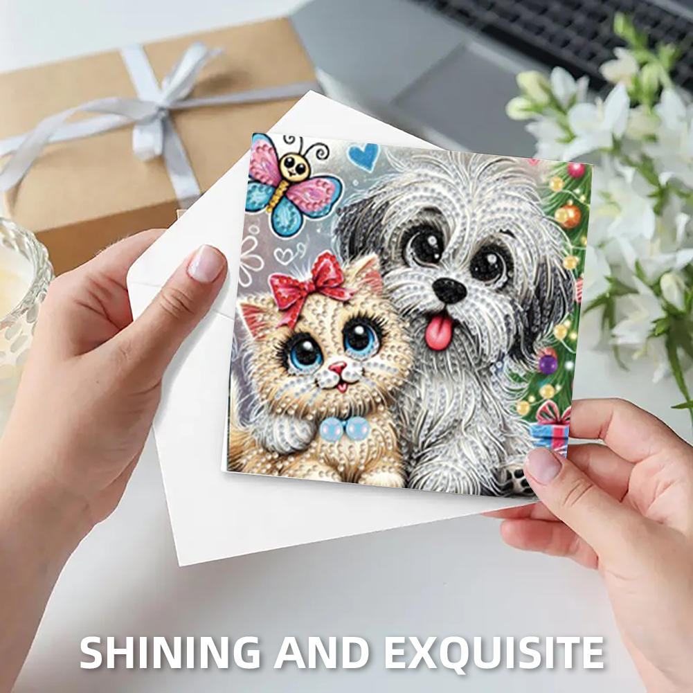 6Pcs DIY Diamond Painting Greeting Card - Cat Dog