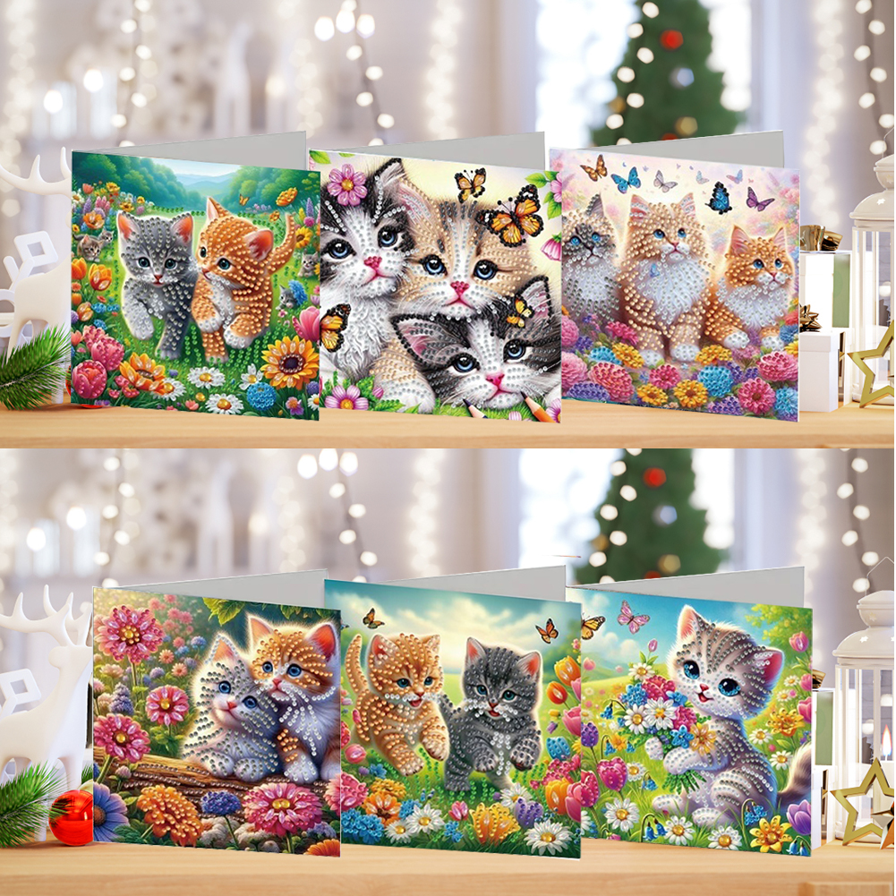6Pcs DIY Diamond Painting Greeting Card - Cat