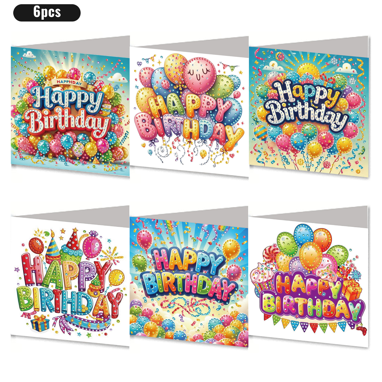 6Pcs DIY Diamond Painting Greeting Card - Birthday