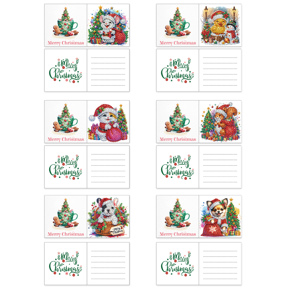 (Limited Stock)6Pcs DIY Diamond Painting Greeting Card - Xmas Animals