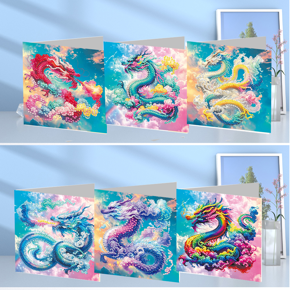 6Pcs DIY Diamond Painting Greeting Card - Dragon Family