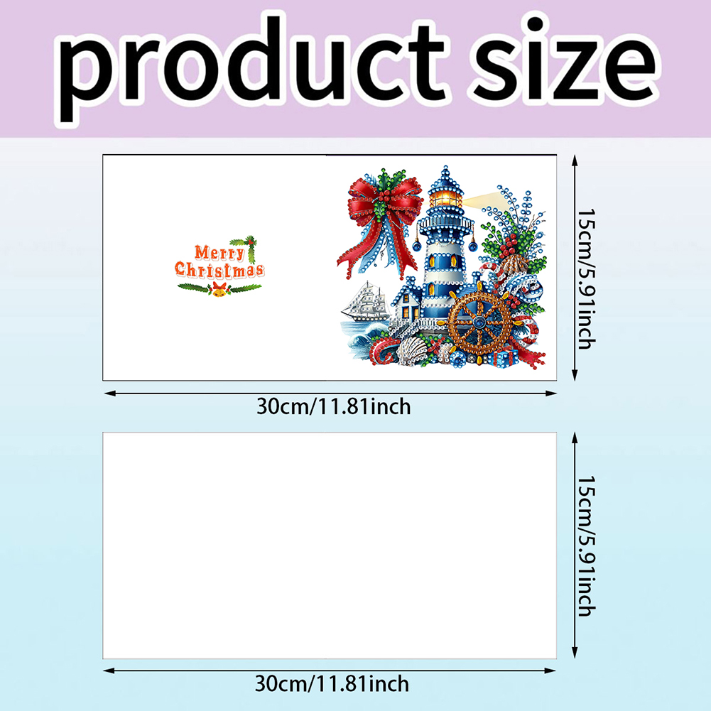 6Pcs DIY Diamond Painting Greeting Card - Xmas Lighthouse & Gift