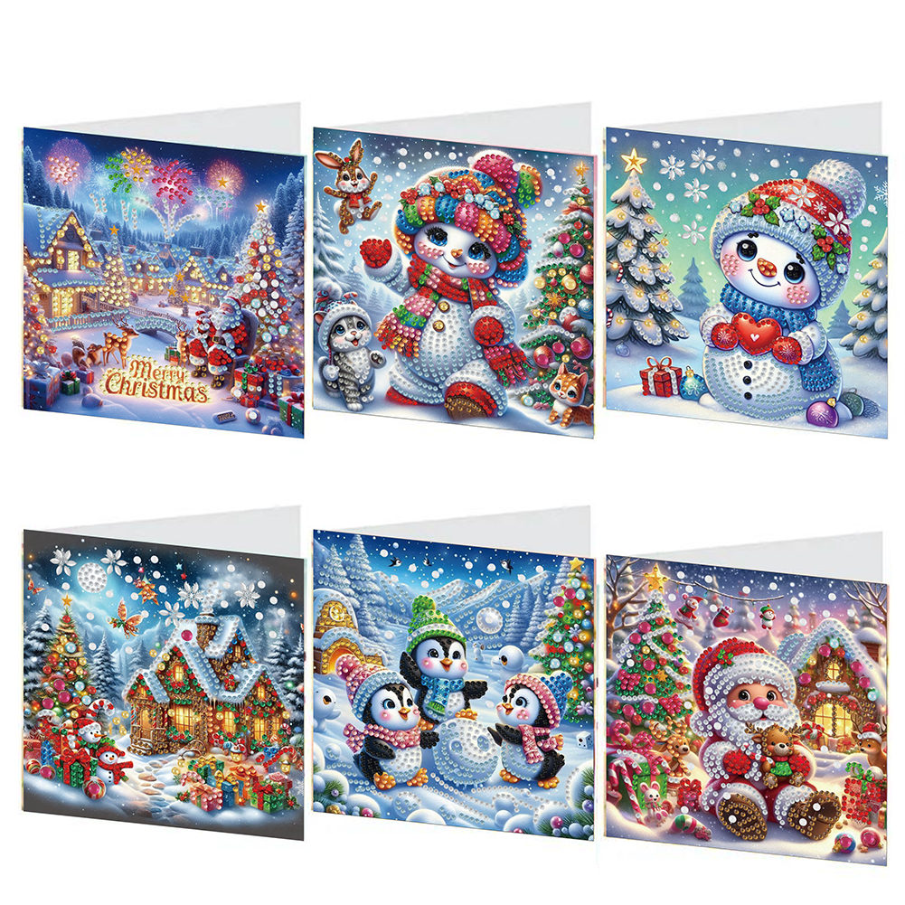 6Pcs DIY Diamond Painting Greeting Card - Xmas Snowman