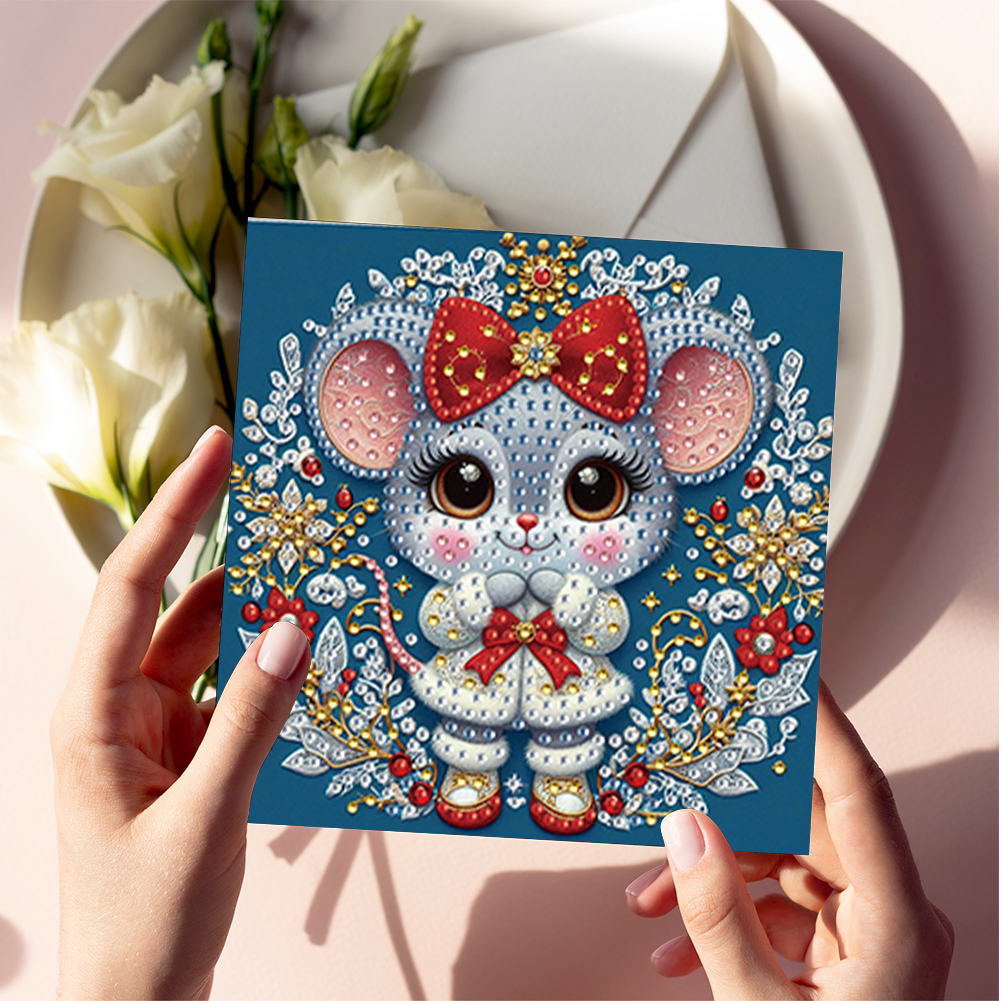 6Pcs DIY Diamond Painting Greeting Card - Xmas Mouse