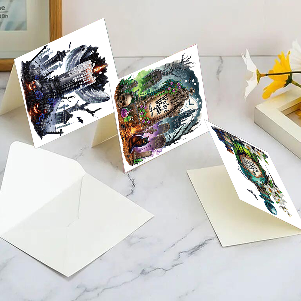 6Pcs DIY Diamond Painting Greeting Card - Halloween Designs