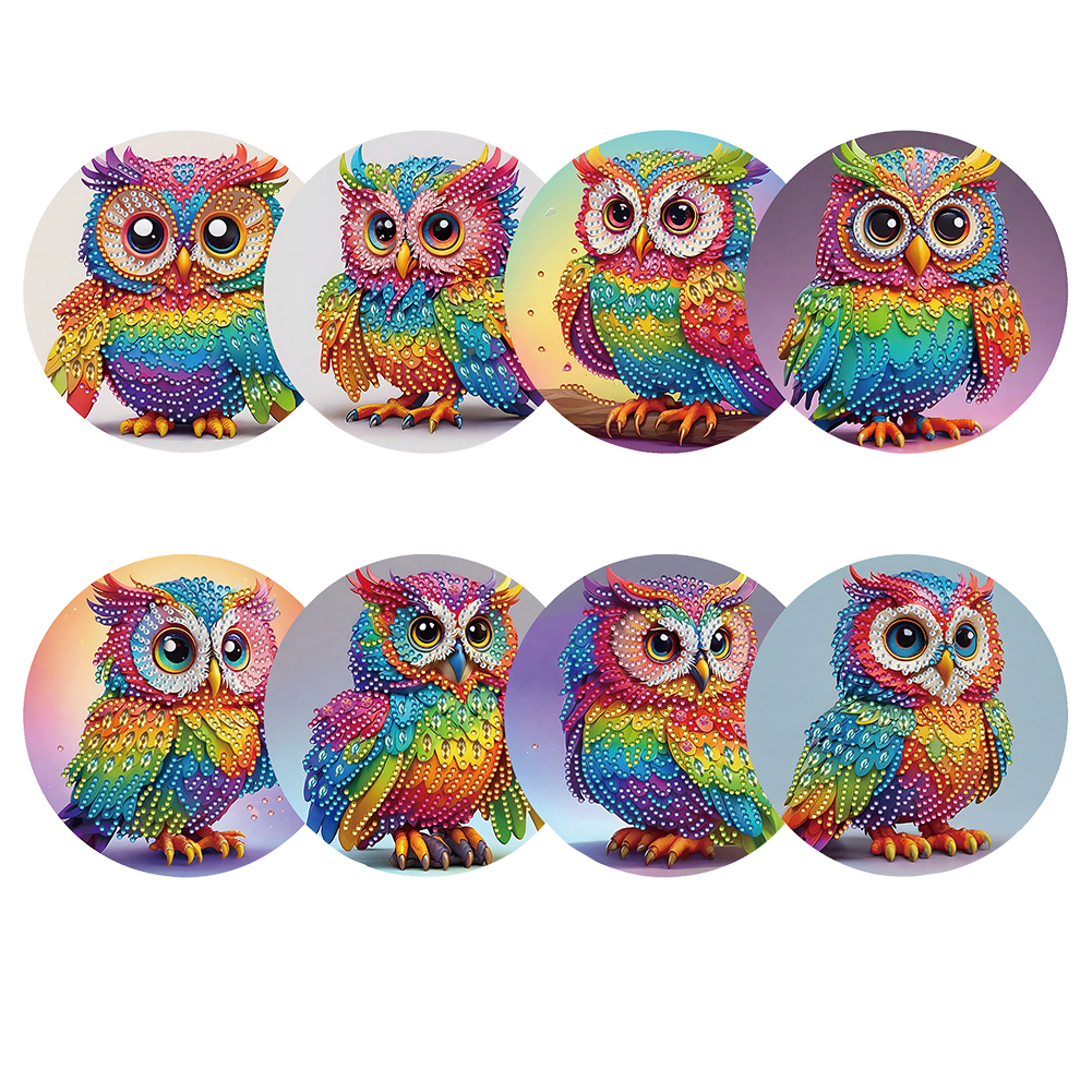 8Pcs DIY Diamond Painting Single-sided Greeting Card - Owl