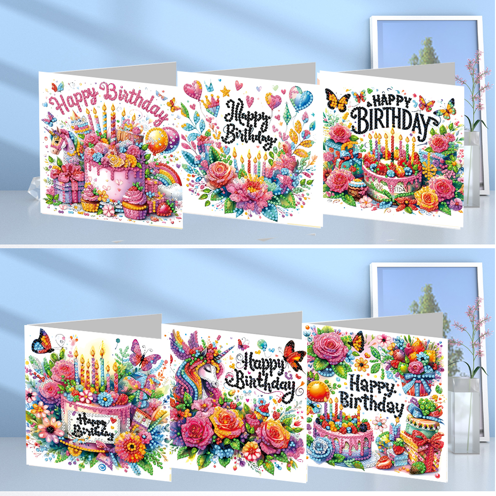 6Pcs DIY Diamond Painting Greeting Card - Birthday