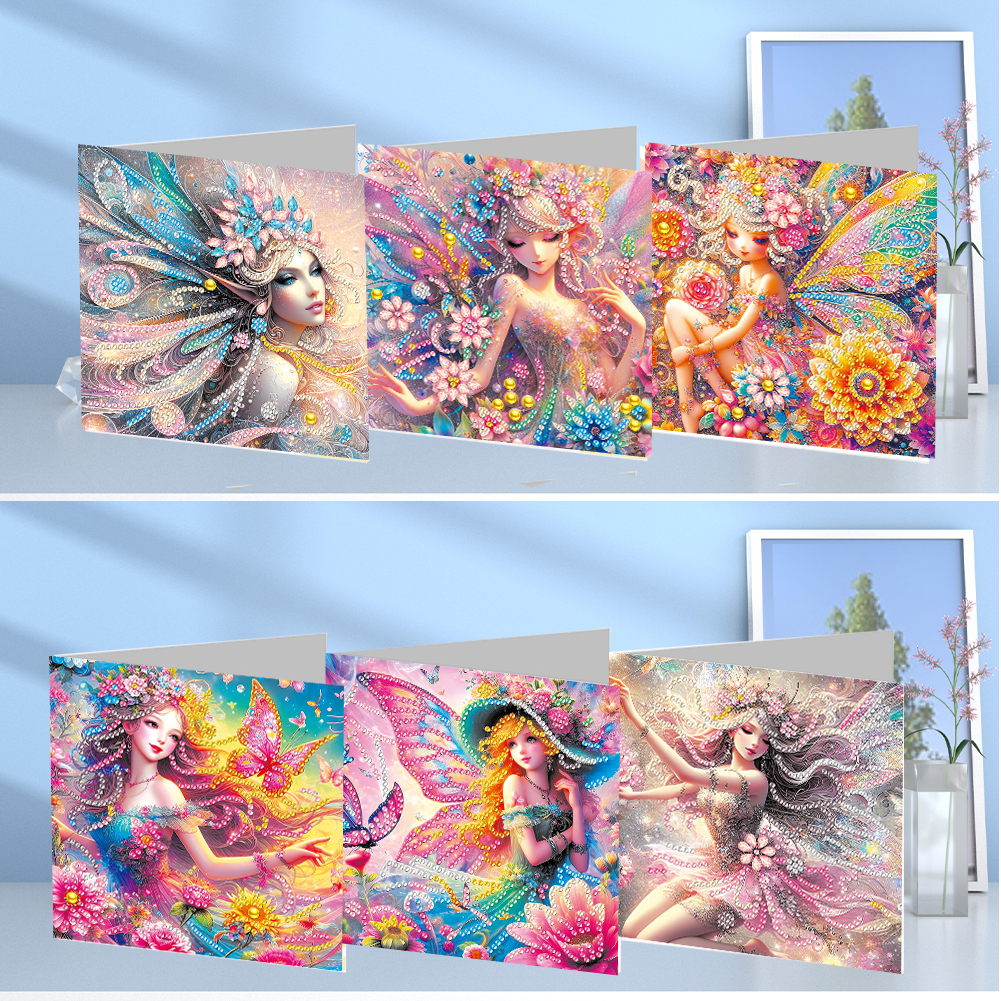 6Pcs DIY Diamond Painting Greeting Card - Girl