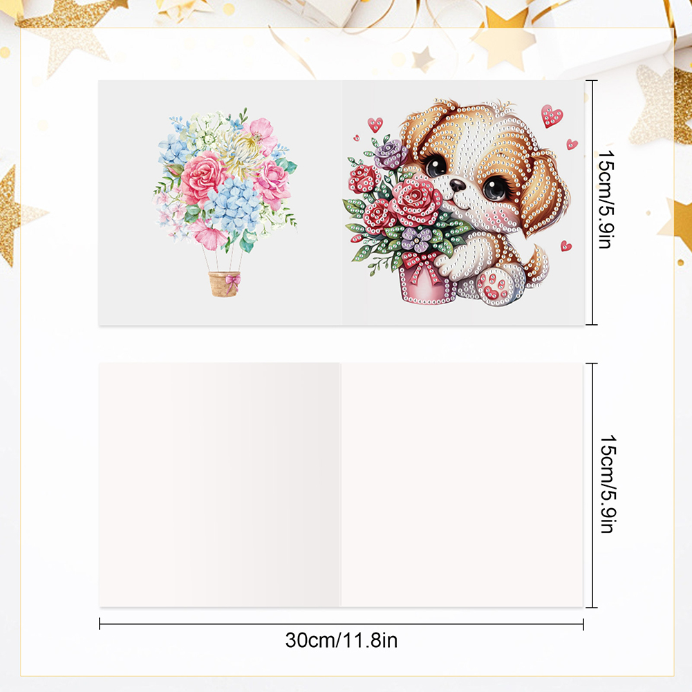 6Pcs DIY Diamond Painting Greeting Card - Flower Puppy