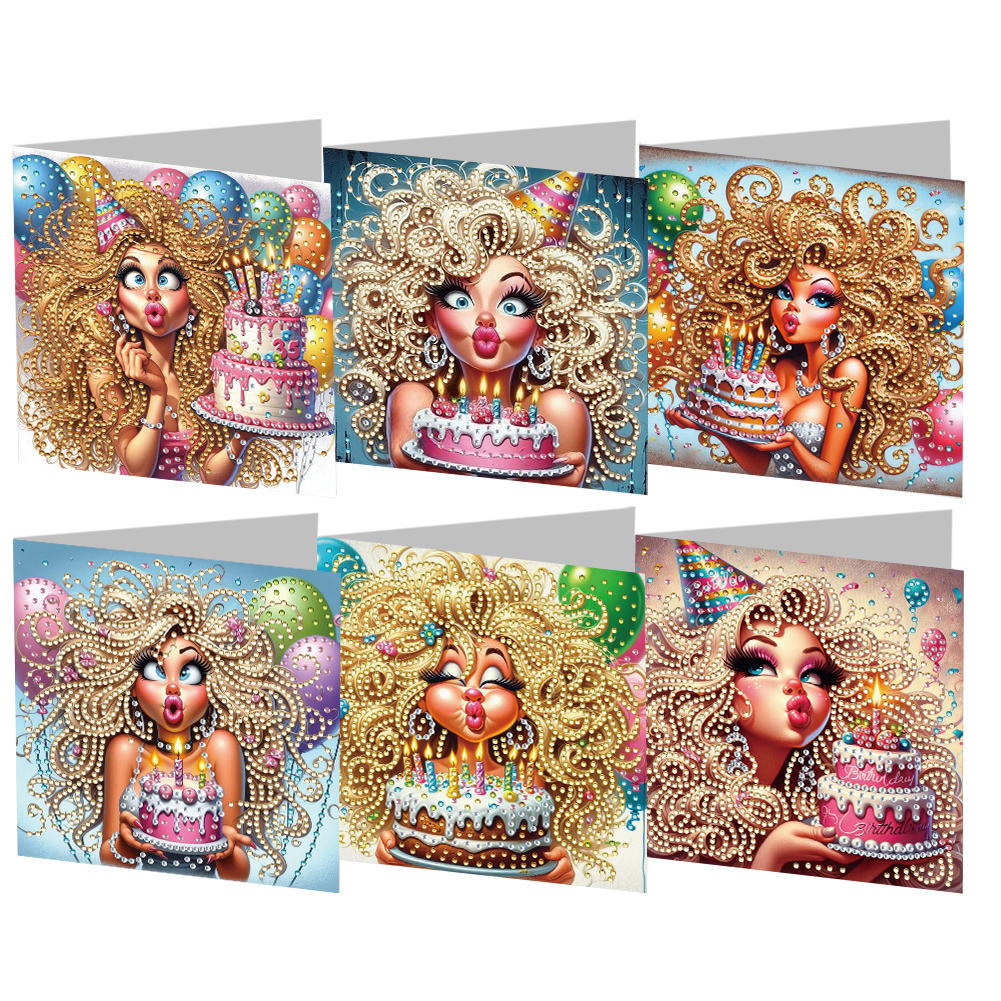 6Pcs DIY Diamond Painting Greeting Card - Birthday Beauty