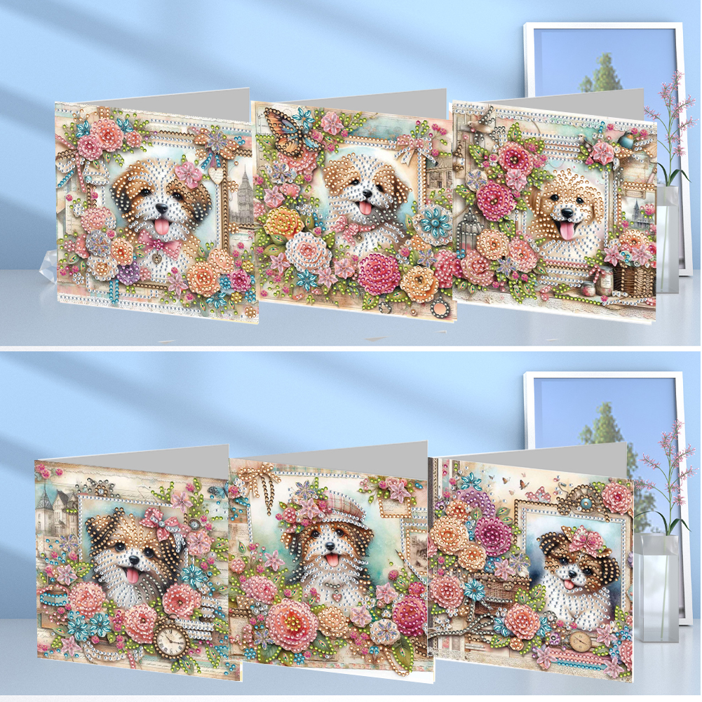 6Pcs DIY Diamond Painting Greeting Card - Dog Garden