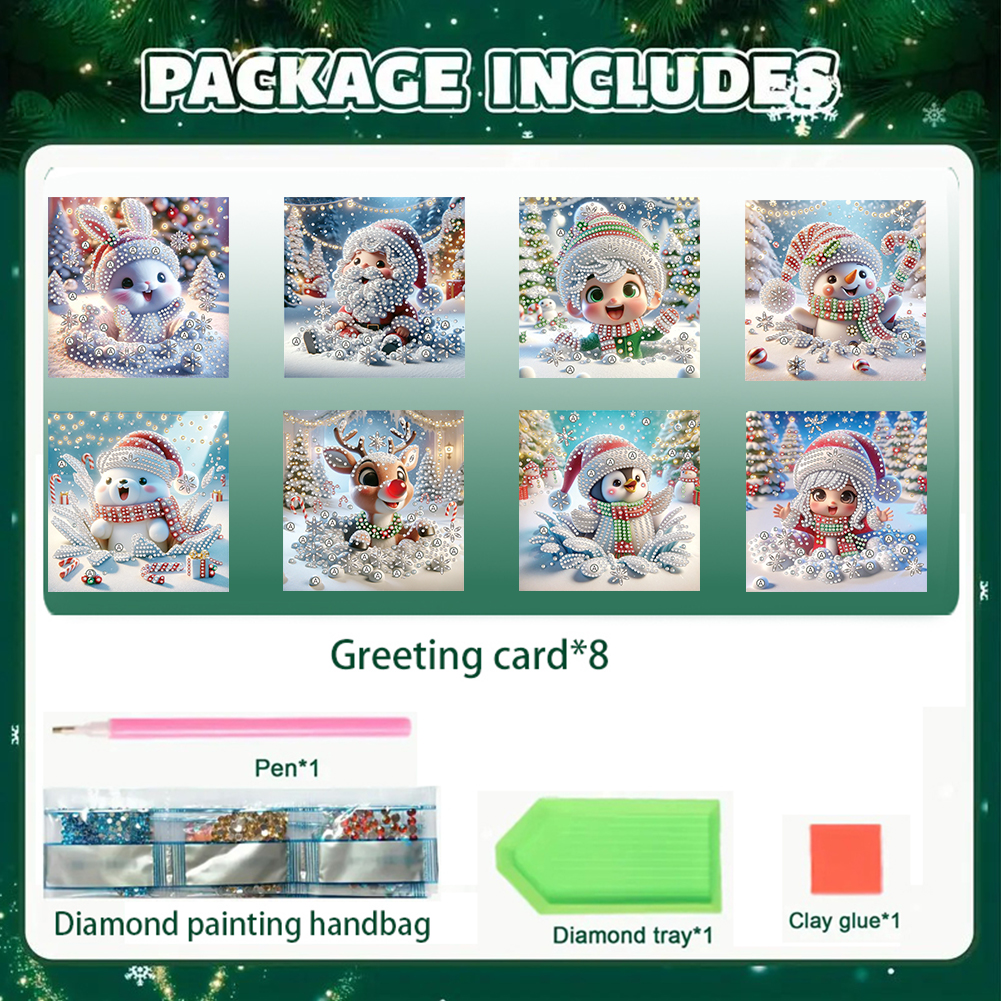 8Pcs DIY Diamond Painting Greeting Card - Christmas