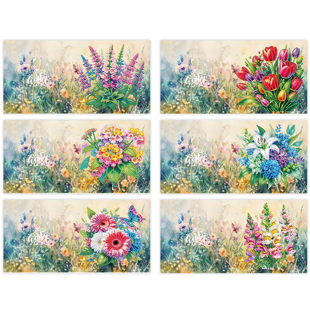 6Pcs DIY Diamond Painting Greeting Card - Flower