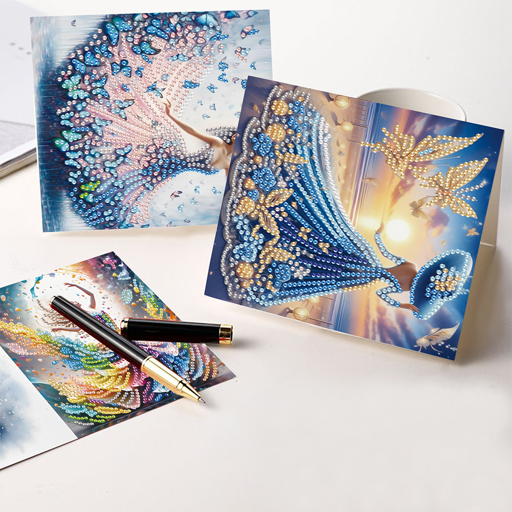 6Pcs DIY Diamond Painting Greeting Card - Dress Girl