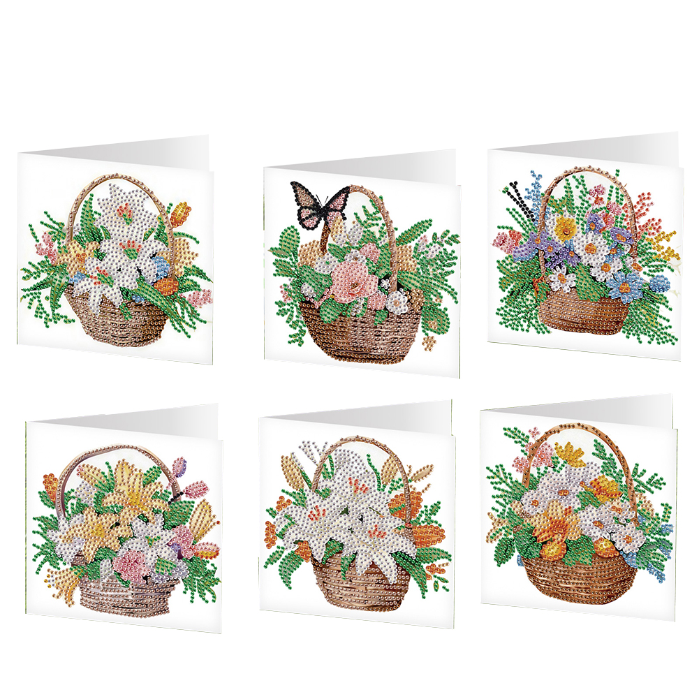 6Pcs DIY Diamond Painting Greeting Card - Flower Basket