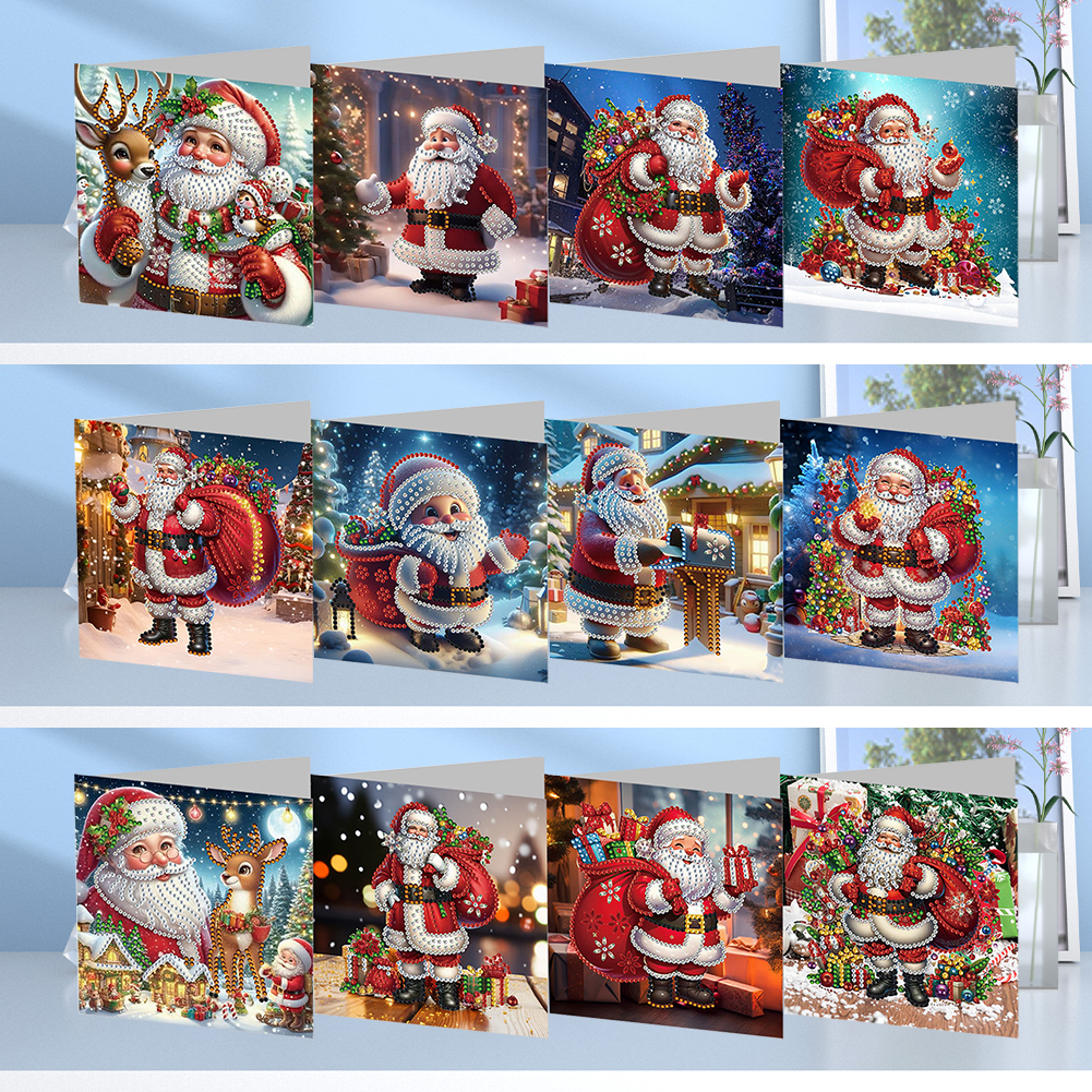 12Pcs DIY Diamond Painting Greeting Card - Santa