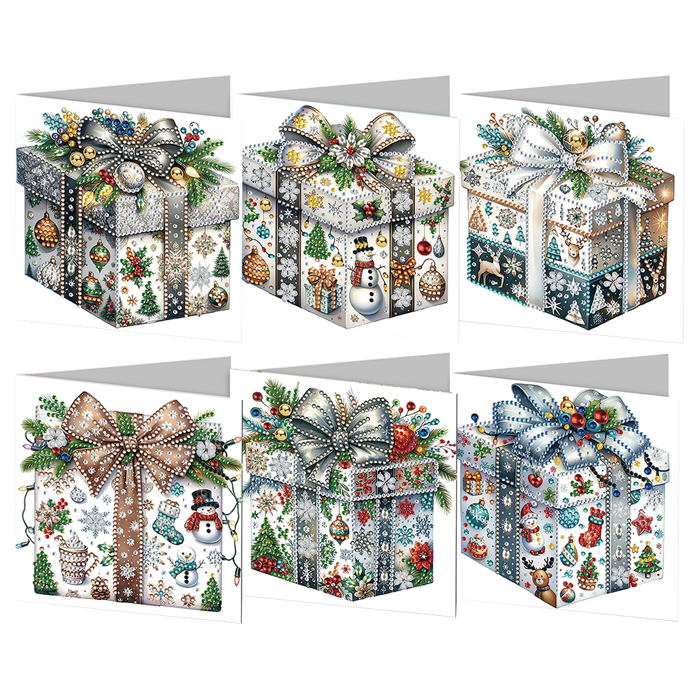 6pcs DIY Diamond Painting Greeting Card - Christmas Gift Box