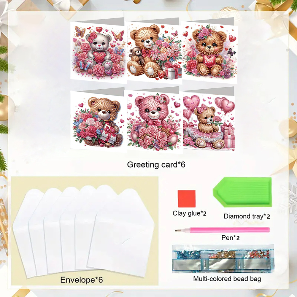 6Pcs DIY Diamond Painting Greeting Card - Bear