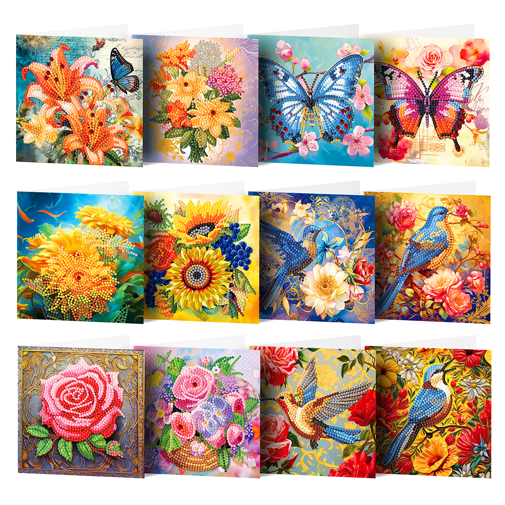 12pcs DIY Diamond Painting Greeting Card - Garden Bird
