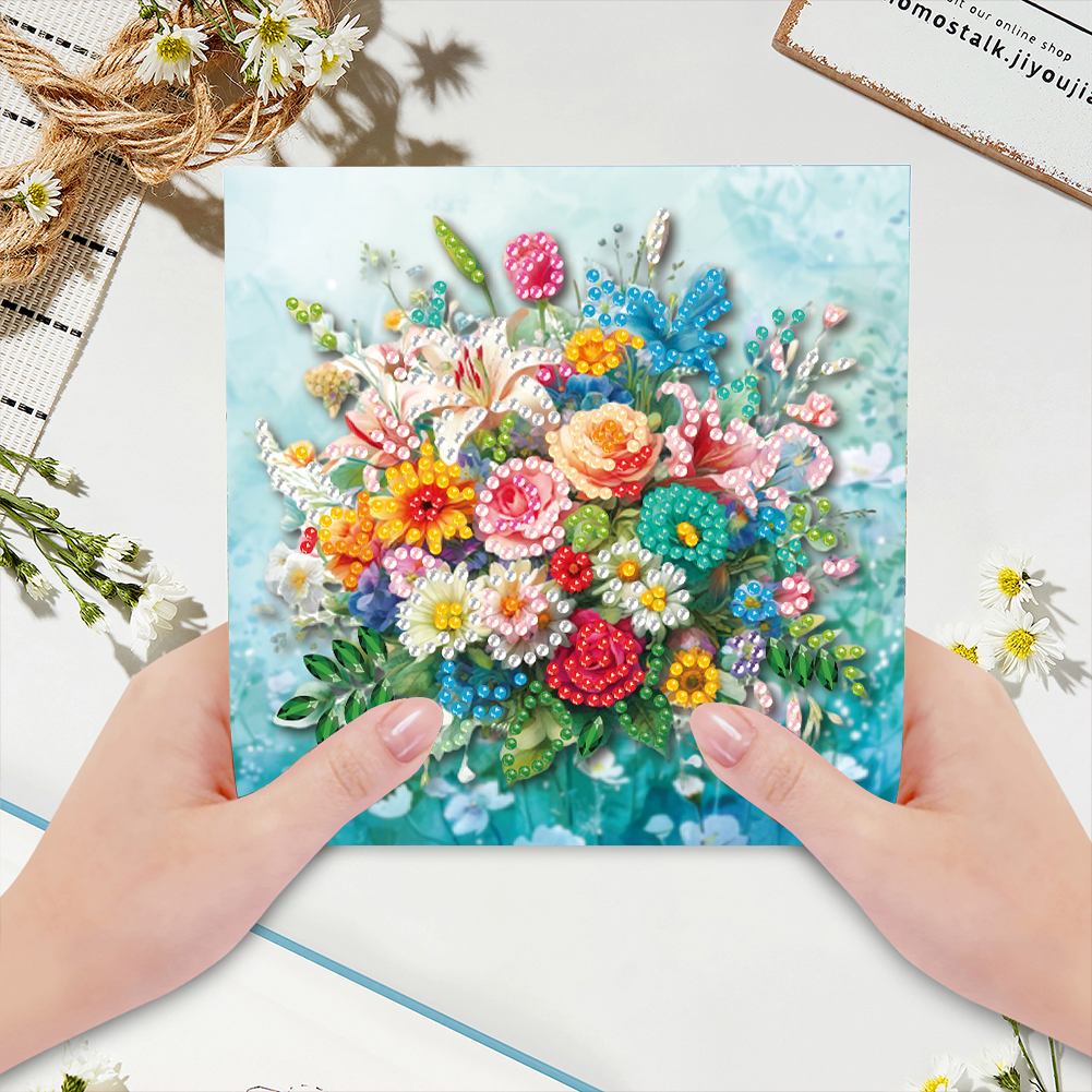 6Pcs DIY Diamond Painting Greeting Card - Flower