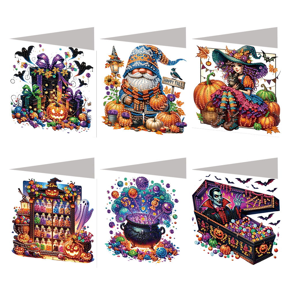 6Pcs DIY Diamond Painting Greeting Card - Halloween Designs