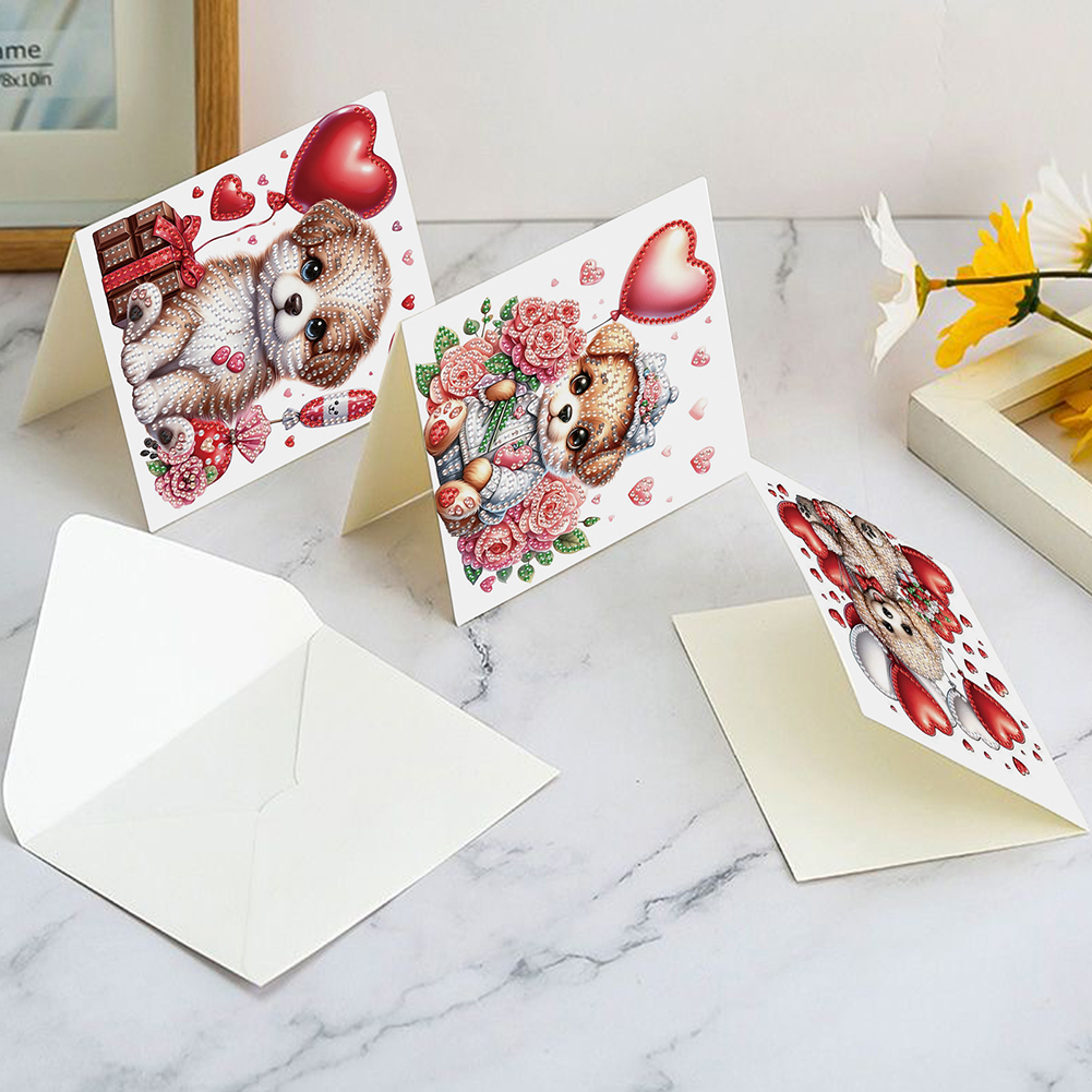 6Pcs DIY Diamond Painting Greeting Card - Flower Puppy