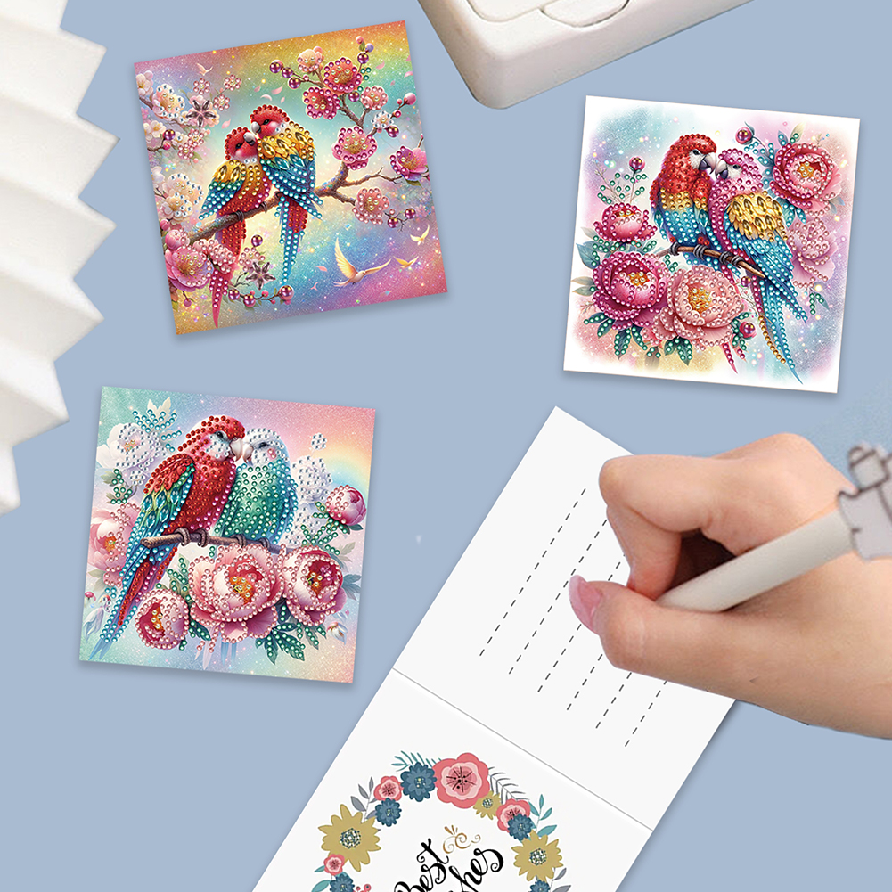 6pcs DIY Diamond Painting Greeting Card - Parrot On Tree