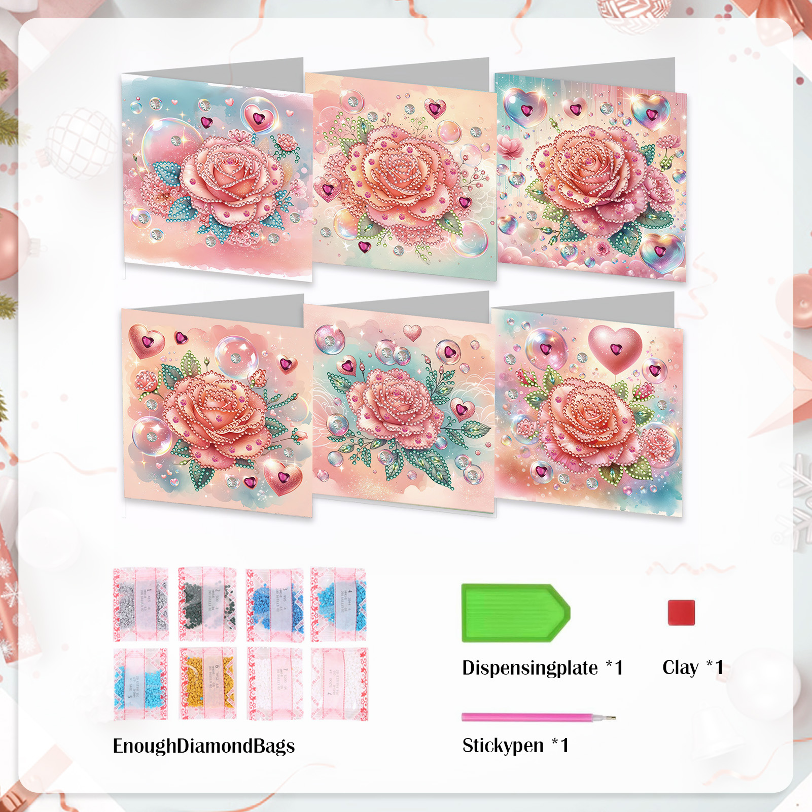 6pcs DIY Diamond Painting Greeting Card - Love Rose