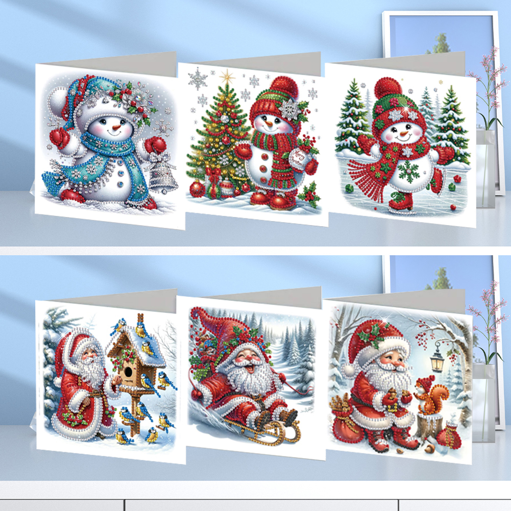 6Pcs DIY Diamond Painting Greeting Card - Christmas Snowman & Santa Claus