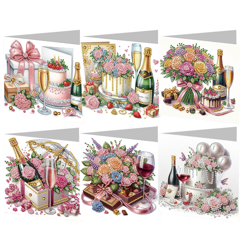 6Pcs DIY Diamond Painting Greeting Card - Flowers Cake