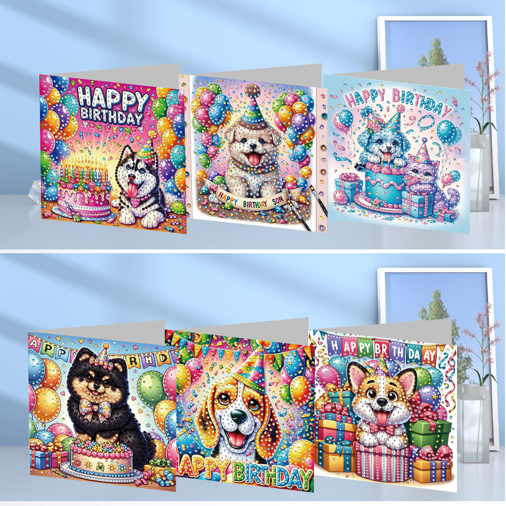 6Pcs DIY Diamond Painting Greeting Card - Dog Birthday
