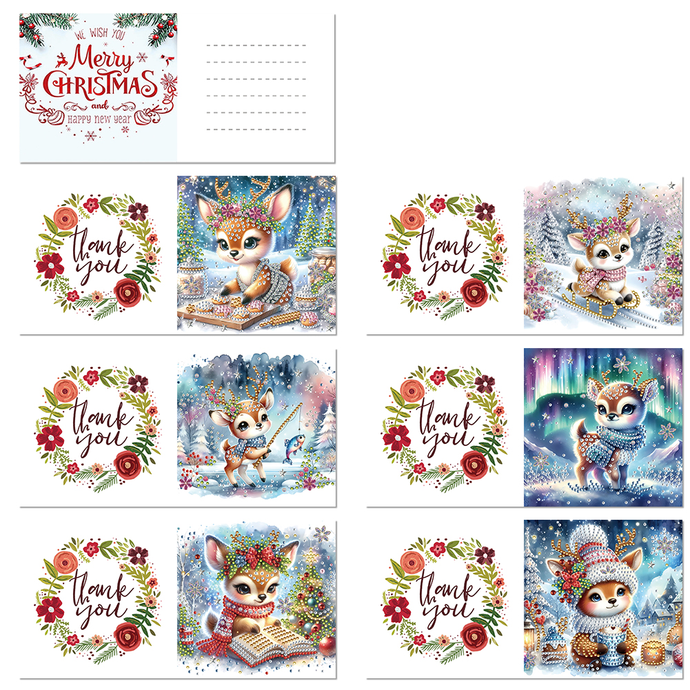 6Pcs DIY Diamond Painting Greeting Card - Christmas Winter Elk
